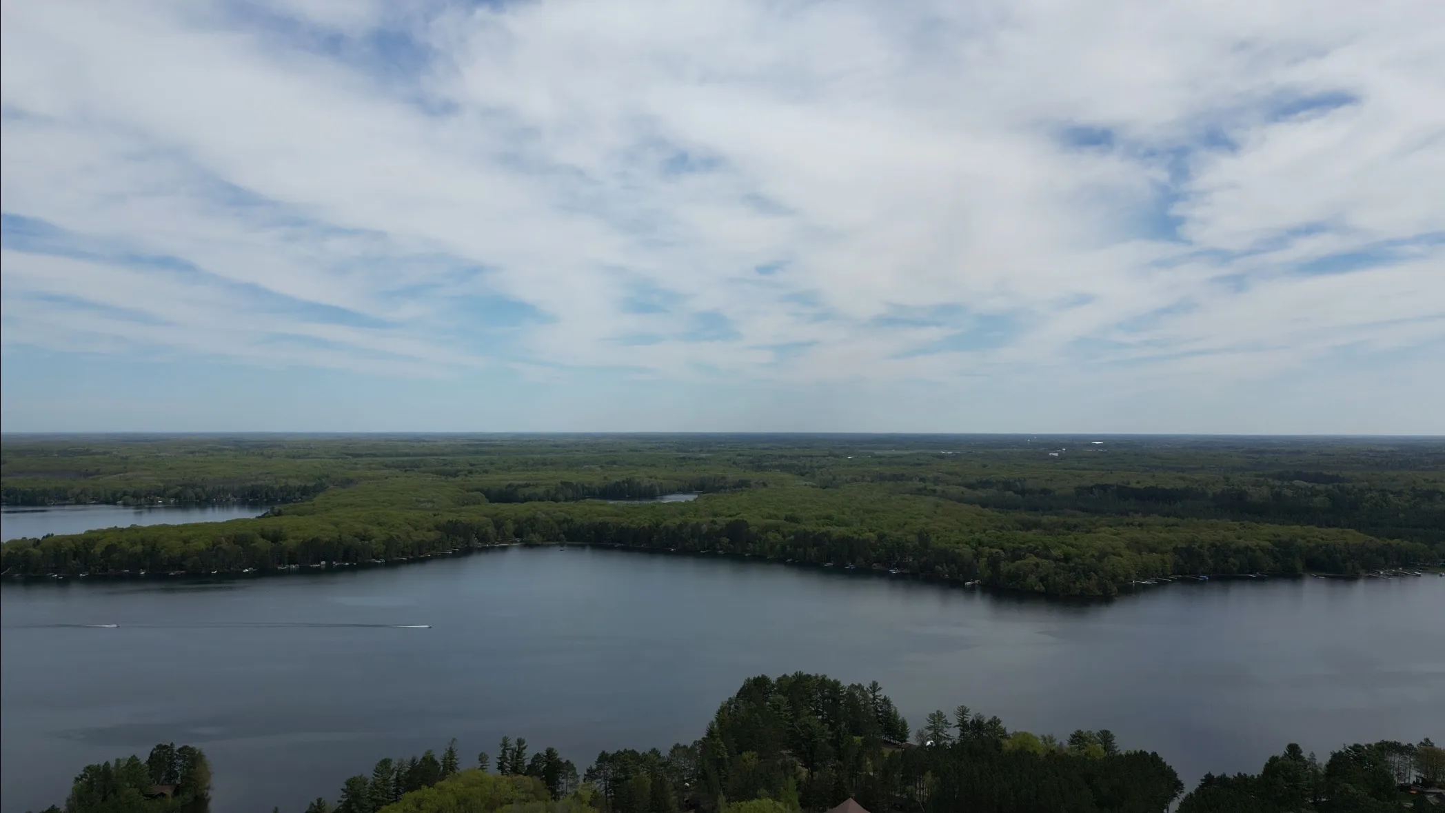 Aerial view of forested lakes in Wisconsin's Northwoods